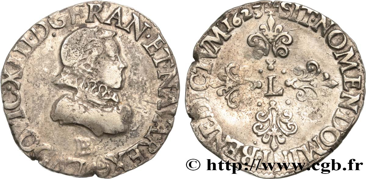 LOUIS XIII LE JUSTE Demi-franc 1623 Rouen TB+/TTB
