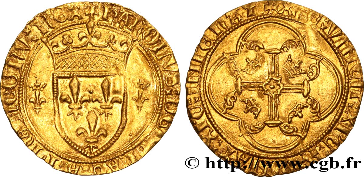 CHARLES VII LE VICTORIEUX Écu d or à la couronne ou écu neuf 28/01/1436 Romans TTB+