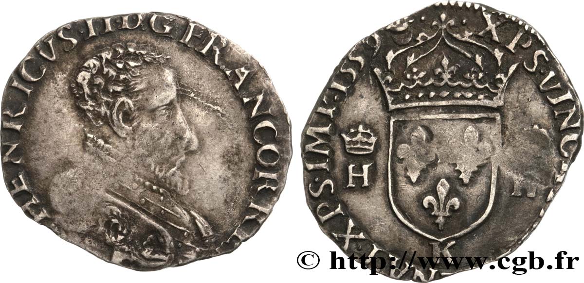 FRANCIS II. COINAGE AT THE NAME OF HENRY II Demi-teston à la tête nue, 3e type 1559 Bordeaux q.BB