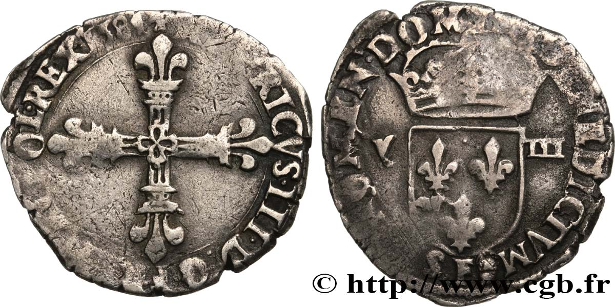 HENRI III Huitième d écu, croix de face n.d. Angers TB