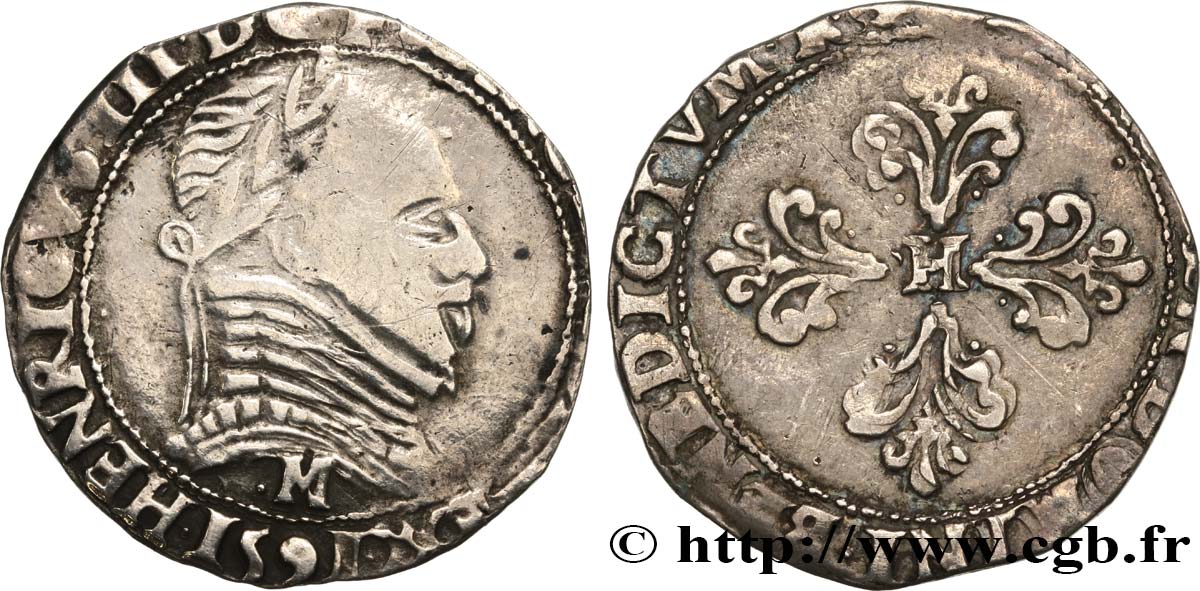 THE LEAGUE. COINAGE IN THE NAME OF HENRY III Demi-franc au col plat 1591 Toulouse VF