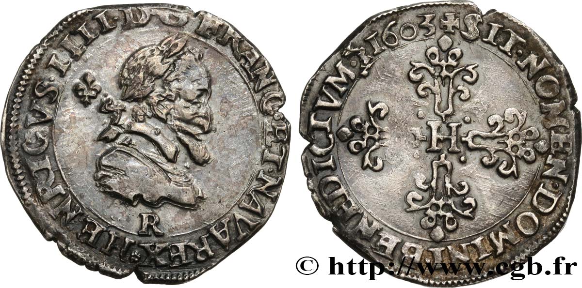 HENRY IV Demi-franc, type de Villeneuve au lis 1603 Saint-André de Villeneuve-lès-Avignon q.SPL/SPL