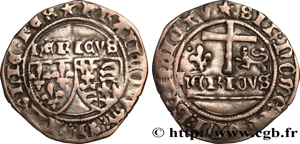 HENRY VI DE LANCASTRE - ROI DE FRANCE (1422-1453) - ROI D ANGLETERRE (1422-1461) et (1470-1471) Blanc aux écus n.d. Nevers TB+