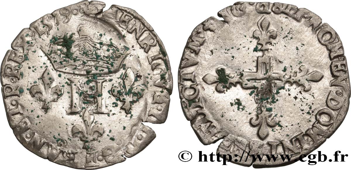 HENRI III Double sol parisis, 2e type 1579 Dijon TTB