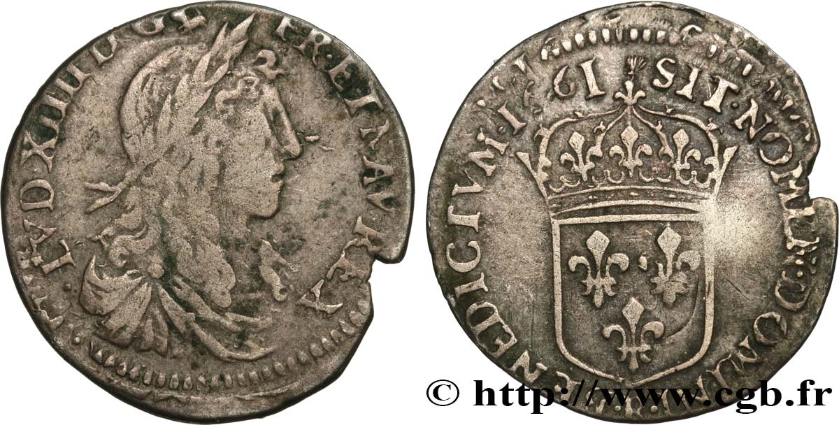 LOUIS XIV THE SUN KING Douzième d écu, portrait apollinien 1661 Saint-André de Villeneuve-lès-Avignon fSS