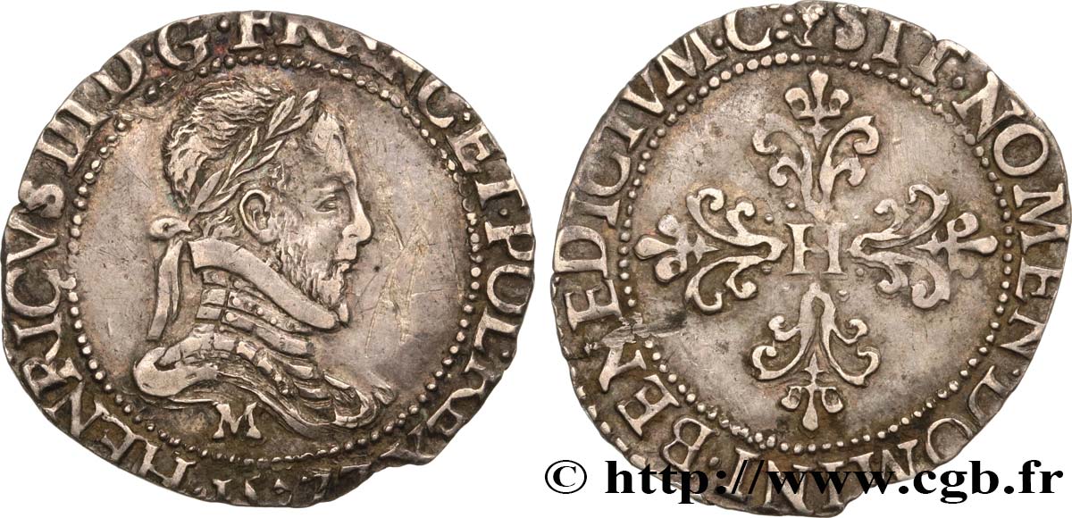 HENRY III Quart de franc au col plat 1577 Toulouse MBC+