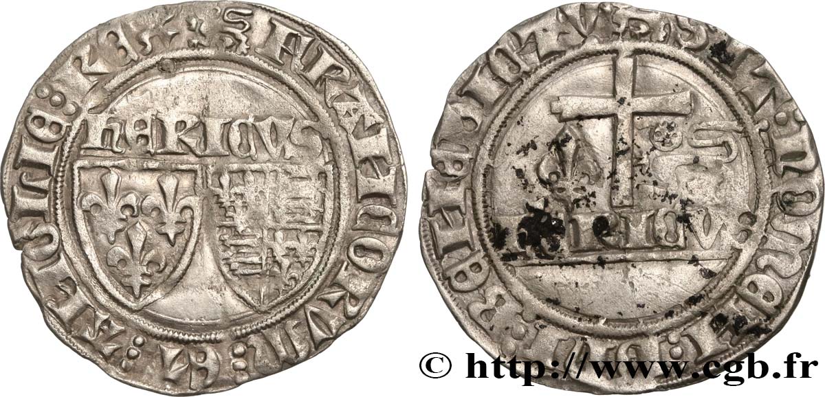 HENRY VI DE LANCASTRE - ROI DE FRANCE (1422-1453) - ROI D ANGLETERRE (1422-1461) et (1470-1471) Blanc aux écus n.d. Rouen TTB+/TTB