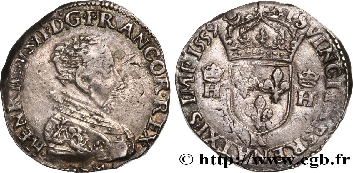 FRANCIS II. COINAGE AT THE NAME OF HENRY II Teston à la tête nue, 3e type 1559 Bordeaux MBC