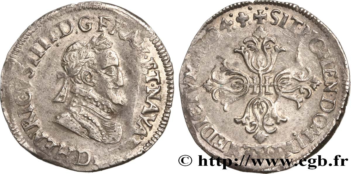 HENRI IV LE GRAND Demi-franc, type de Lyon 1604 Lyon TTB/TTB+