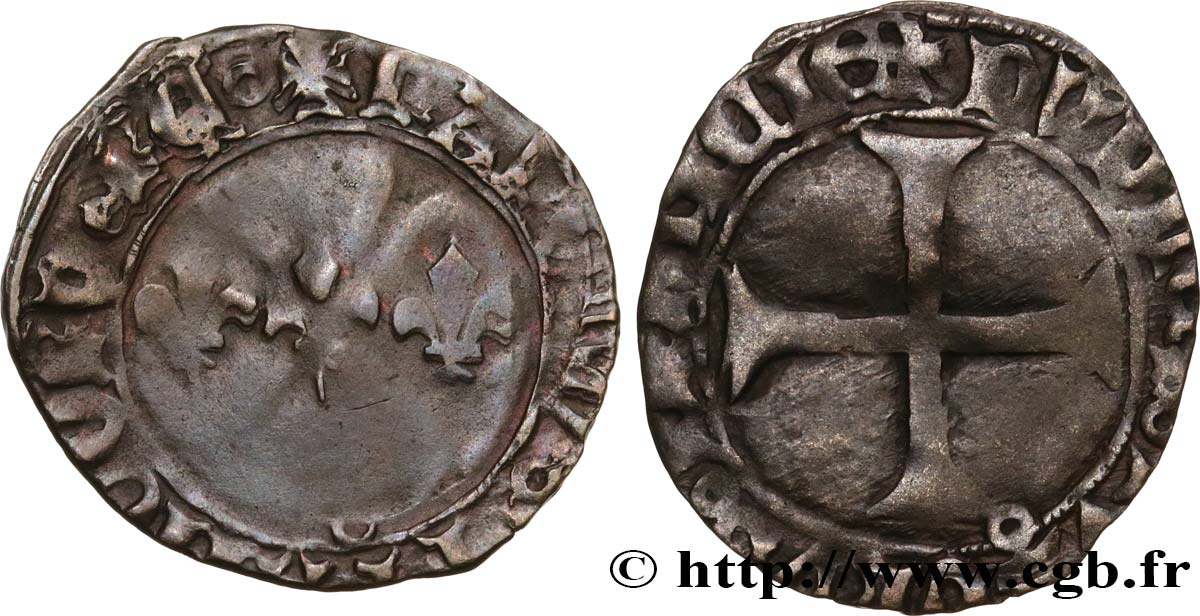 CHARLES VII  THE WELL SERVED  Double tournois n.d. La Rochelle VF