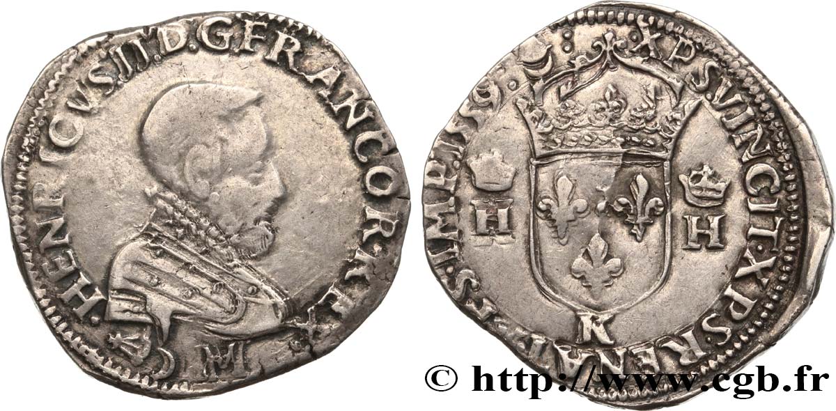 FRANCIS II. COINAGE IN THE NAME OF HENRY II Teston à la tête nue, 3e type 1559 Bordeaux XF