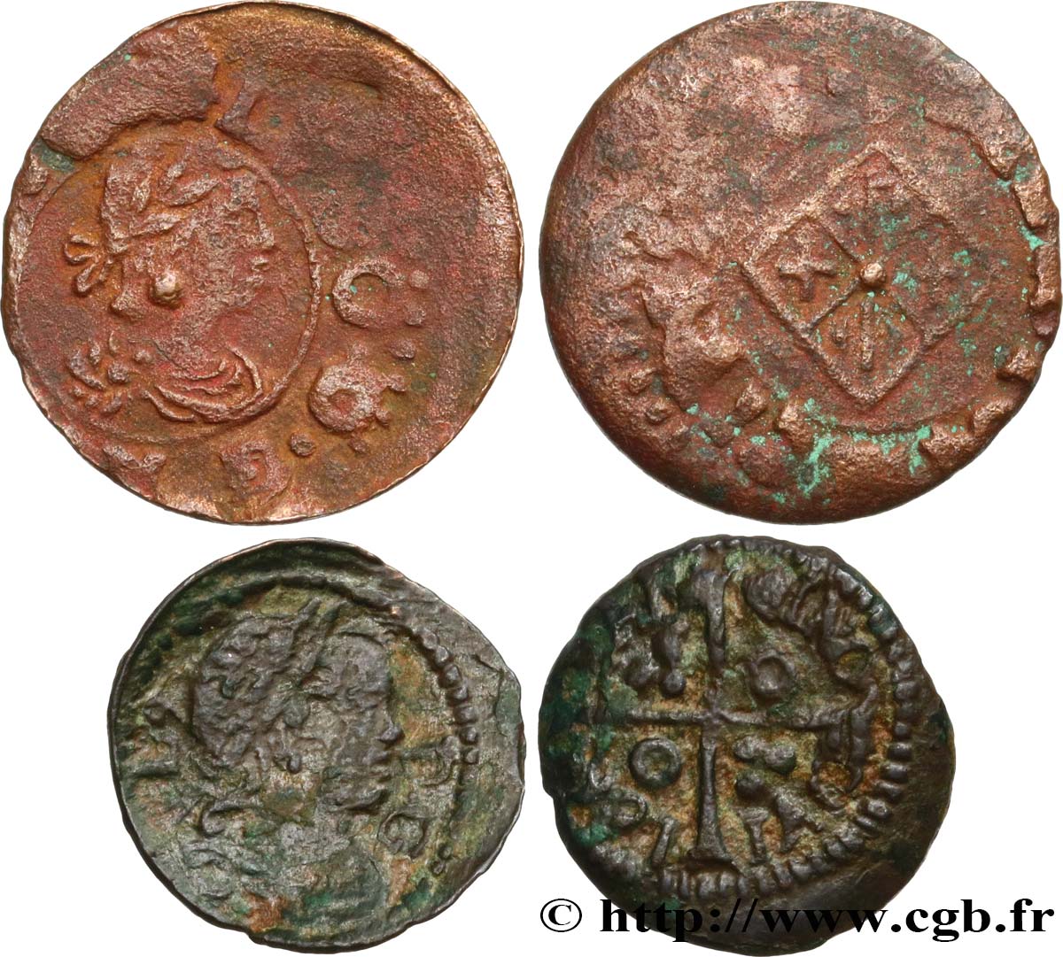 SPANIA - PRINCIPALITY OF CATALONIA - LOUIS XIII Lot de 2 monnaies royales n.d. Ateliers divers VF