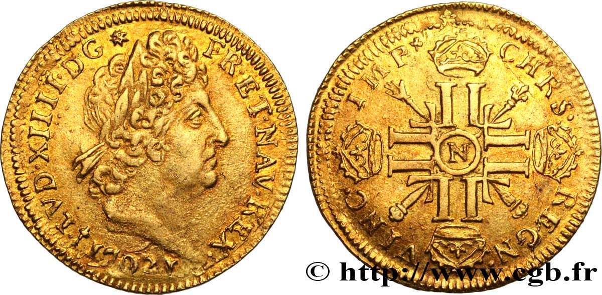 LOUIS XIV  THE SUN KING  Louis d’or aux huit L et aux insignes 1702 Montpellier MBC