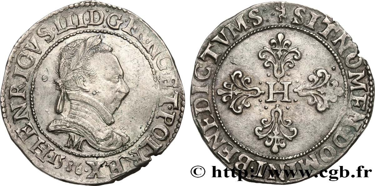 HENRI III Franc au col plat 1586 Toulouse TTB+