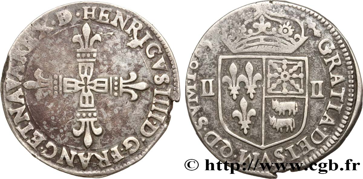 HENRY IV Quart d écu de Béarn 1605 Morlaàs VF/XF