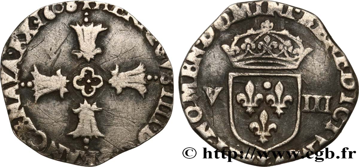 HENRY IV Huitième d écu, croix feuillue de face 1608 Bayonne MB/q.BB