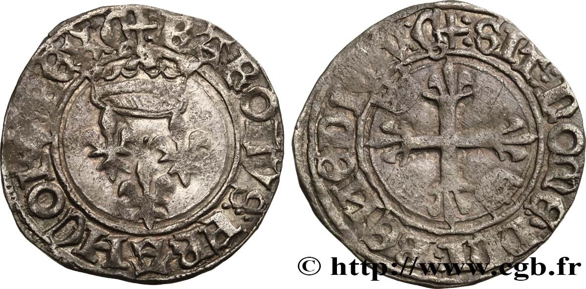 HEIR APPARENT, CHARLES, REGENCY - COINAGE IN THE NAME OF CHARLES VI Gros dit  florette  n.d. Chinon XF