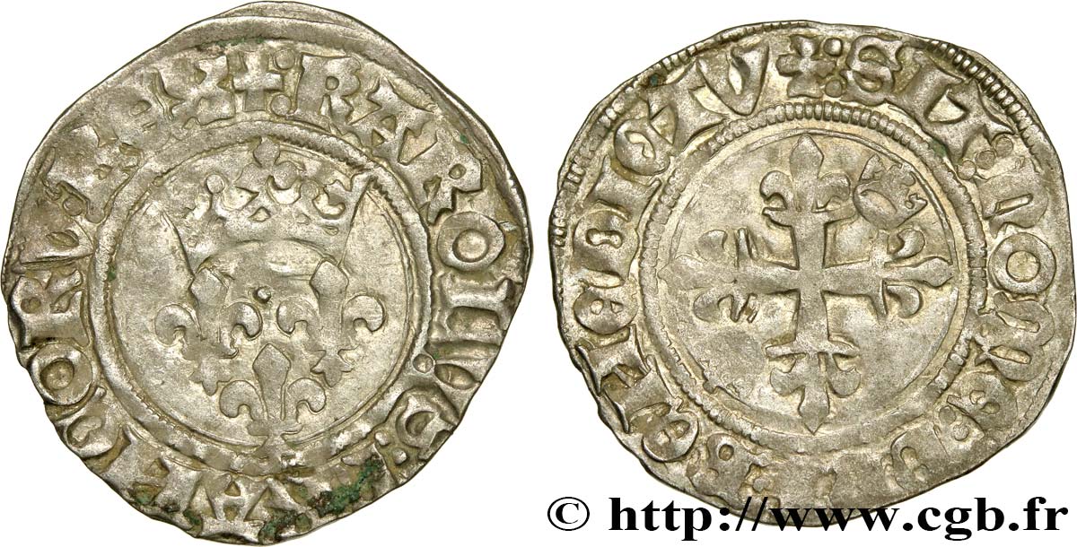 HEIR APPARENT, CHARLES, REGENCY - COINAGE IN THE NAME OF CHARLES VI Gros dit  florette  n.d. Tours XF