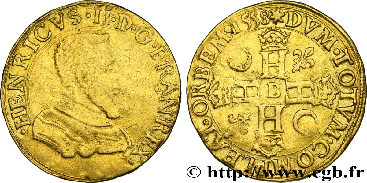 HENRI II Double Henri d or, 1er type 1558 Rouen TTB