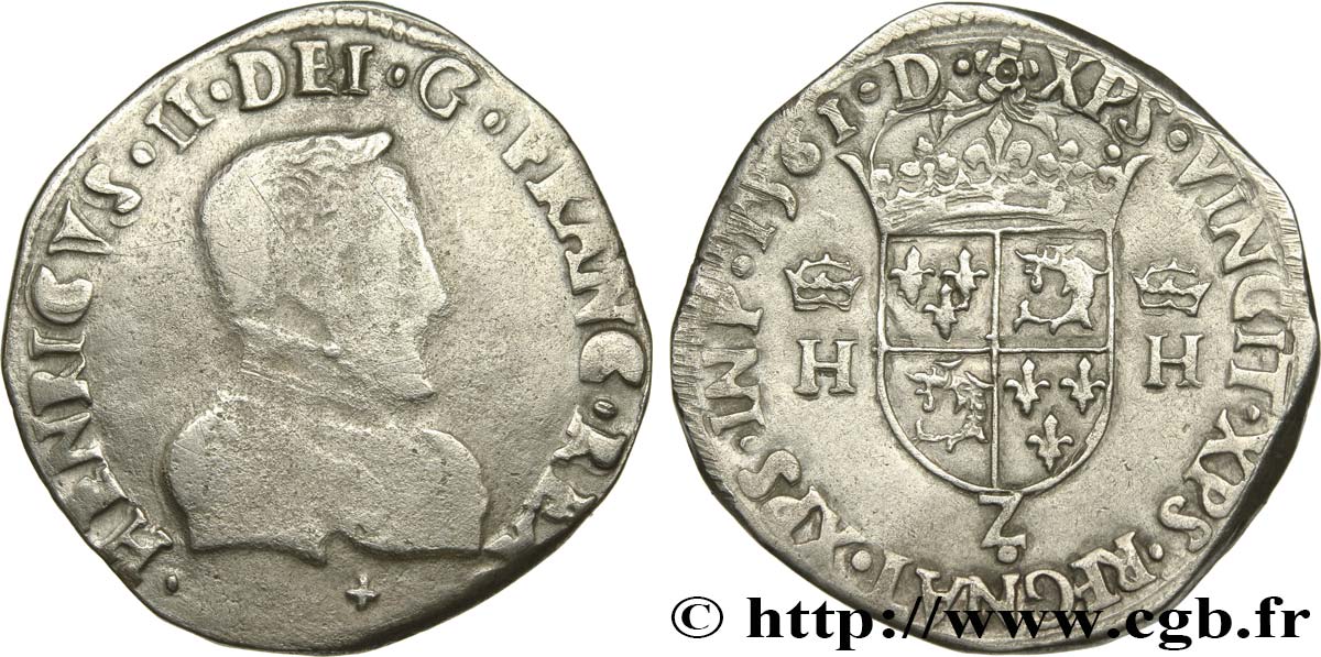 CHARLES IX. COINAGE AT THE NAME OF HENRY II Teston du Dauphiné à la tête nue 1561 Grenoble fSS/SS