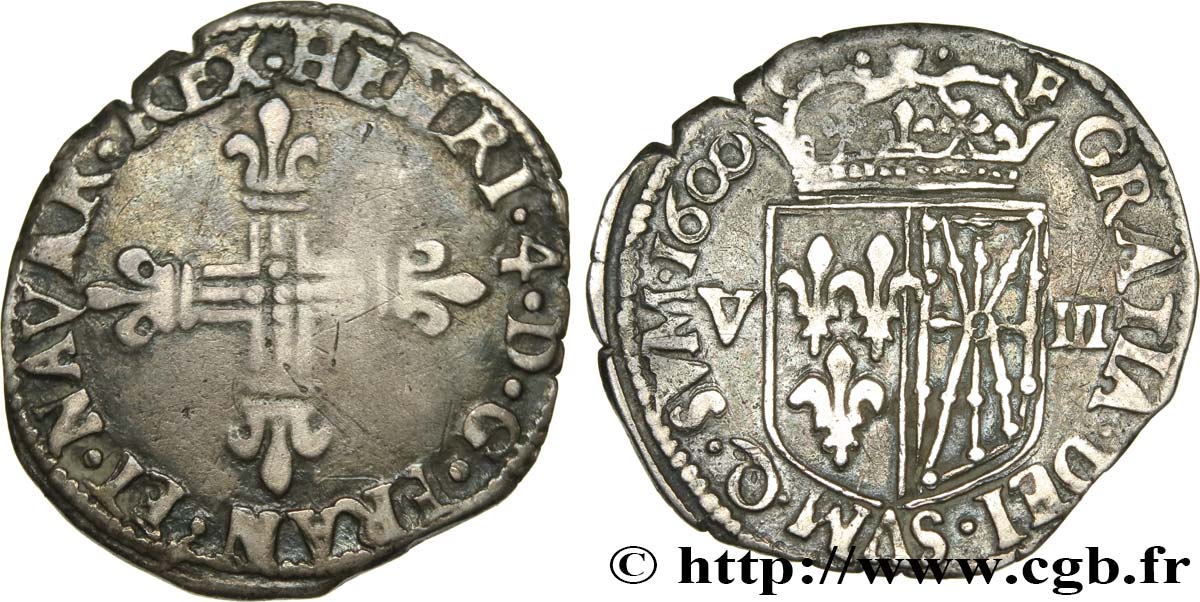 HENRY IV Huitième d écu de Navarre 1600 Saint-Palais VF/XF