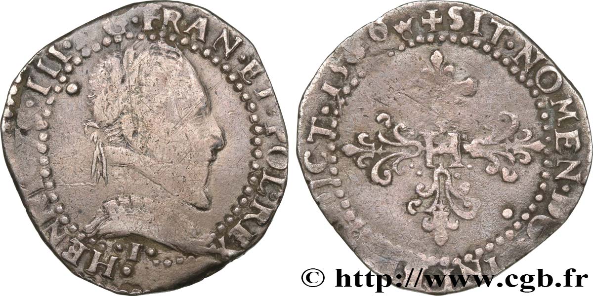 HENRY III Demi-franc au col plat 1580 Limoges fSS