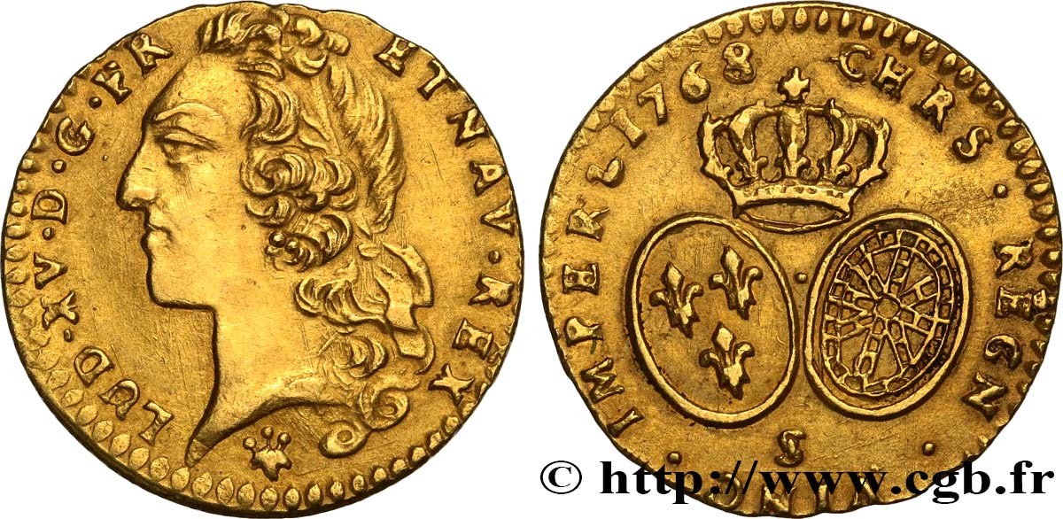 LOUIS XV  THE WELL-BELOVED  Demi-louis d’or aux écus ovales, tête ceinte d’un bandeau 1768 Reims fVZ