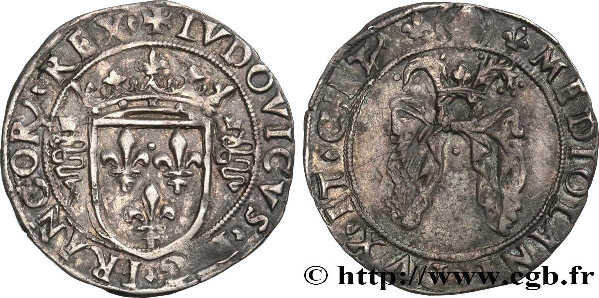 ITALY - DUCHY OF MILAN - LOUIS XII Bissone ou gros royal de 3 sous n.d. Milan AU/XF