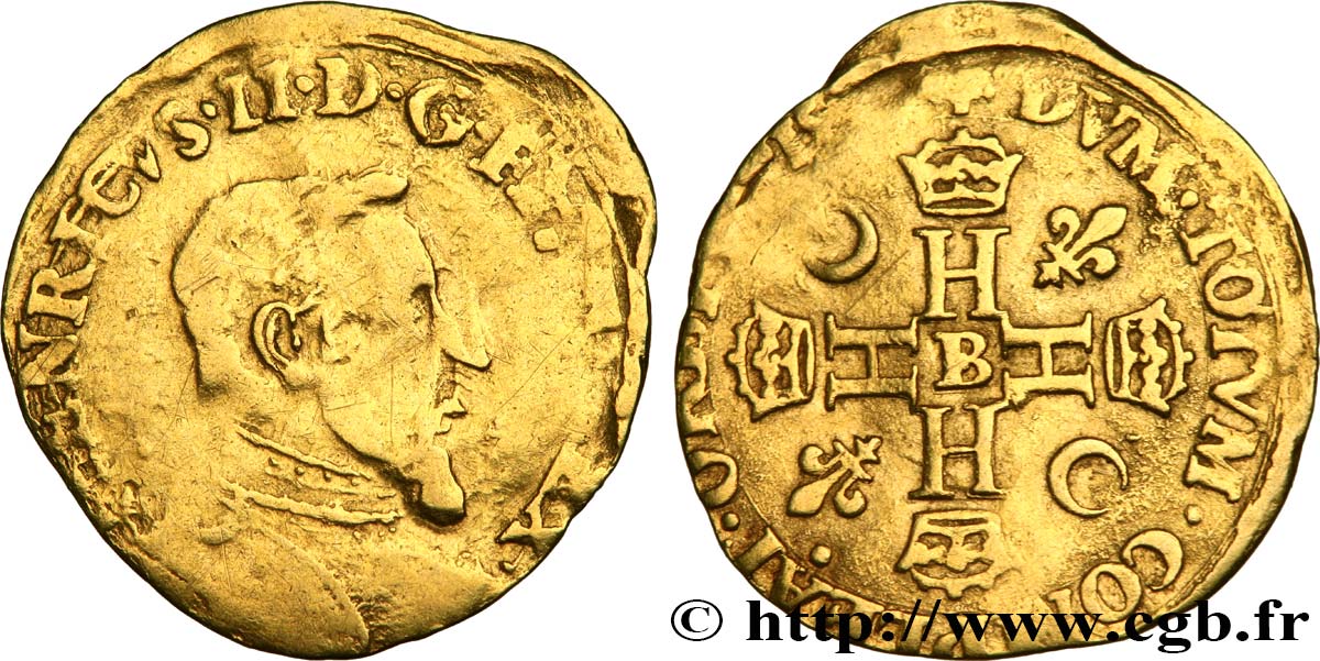 HENRY II Demi-henri d or, 1er type s.d. Rouen q.MB/q.BB