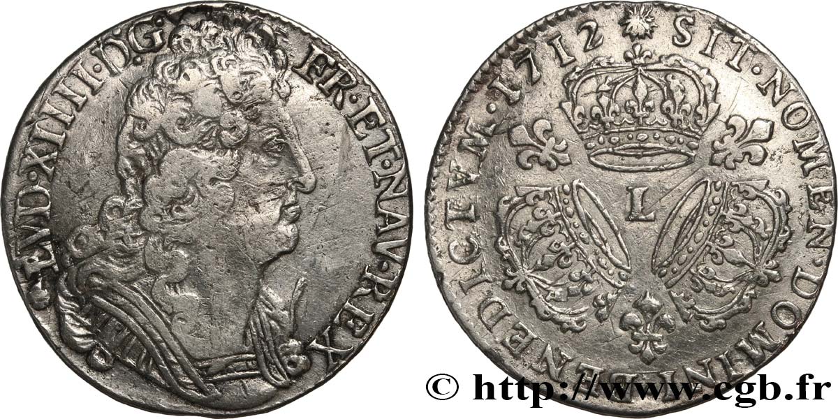LOUIS XIV  THE SUN KING  Quart d écu aux trois couronnes 1712 Bayonne fSS/SS
