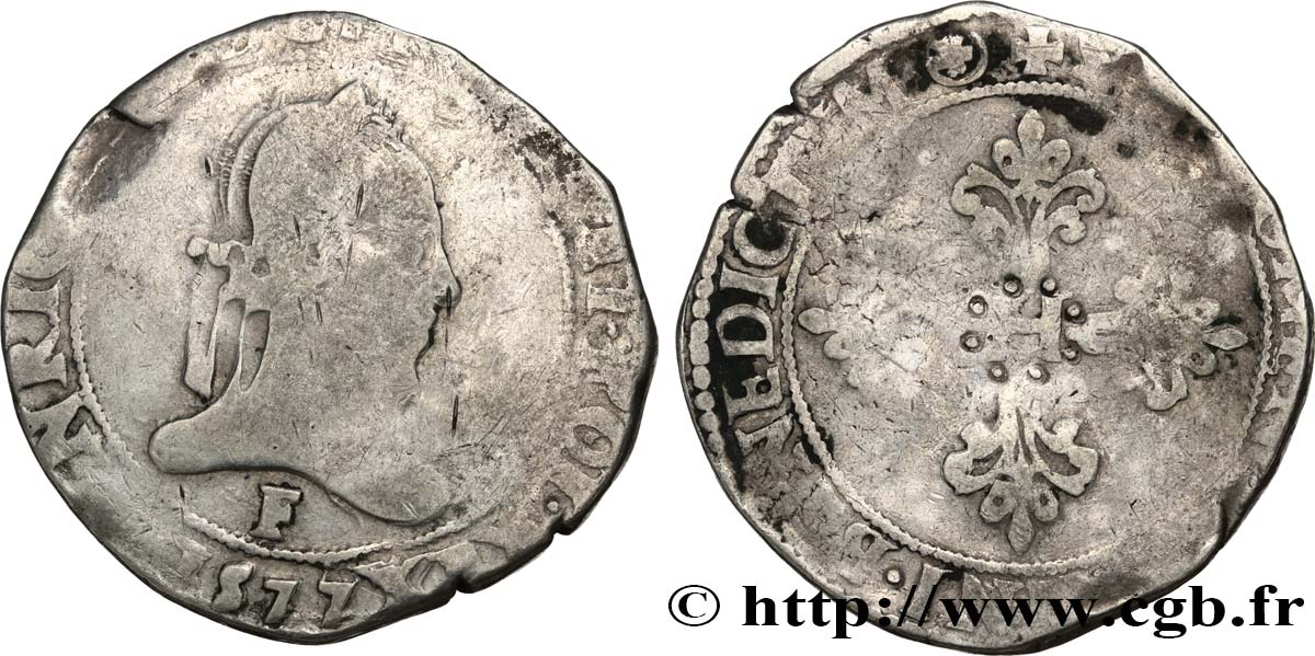 HENRY III Franc au col plat 1577 Angers VG