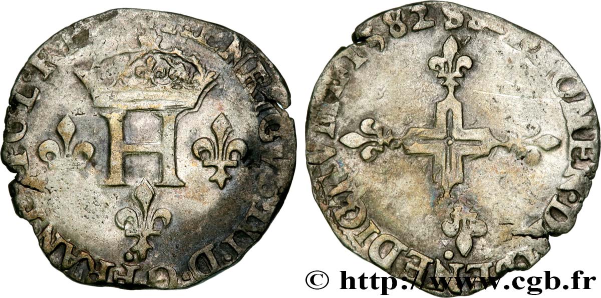 HENRY III Double sol parisis, 2e type 1582 Troyes VF