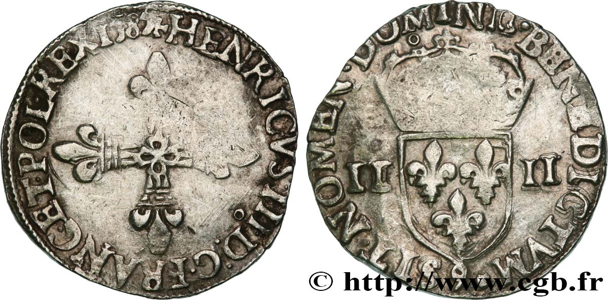 HENRY III Quart d écu, croix de face 1587 Rennes VF