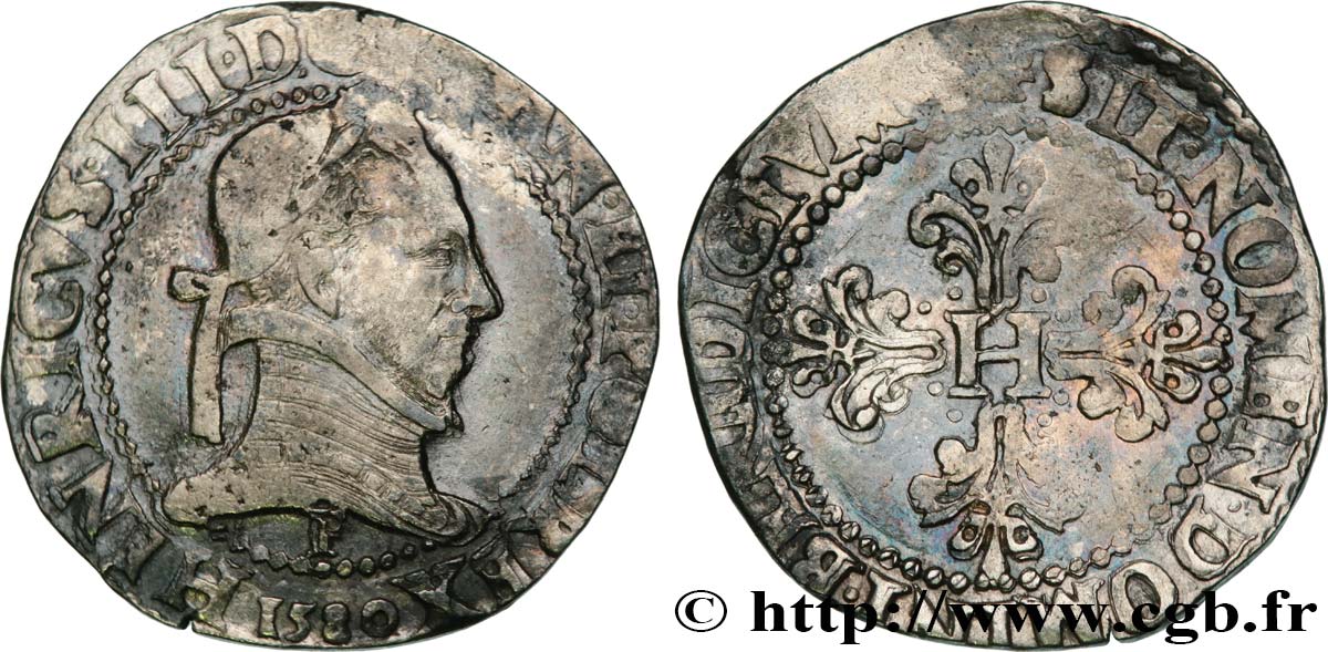 HENRY III Franc au col plat 1580 Angers VF