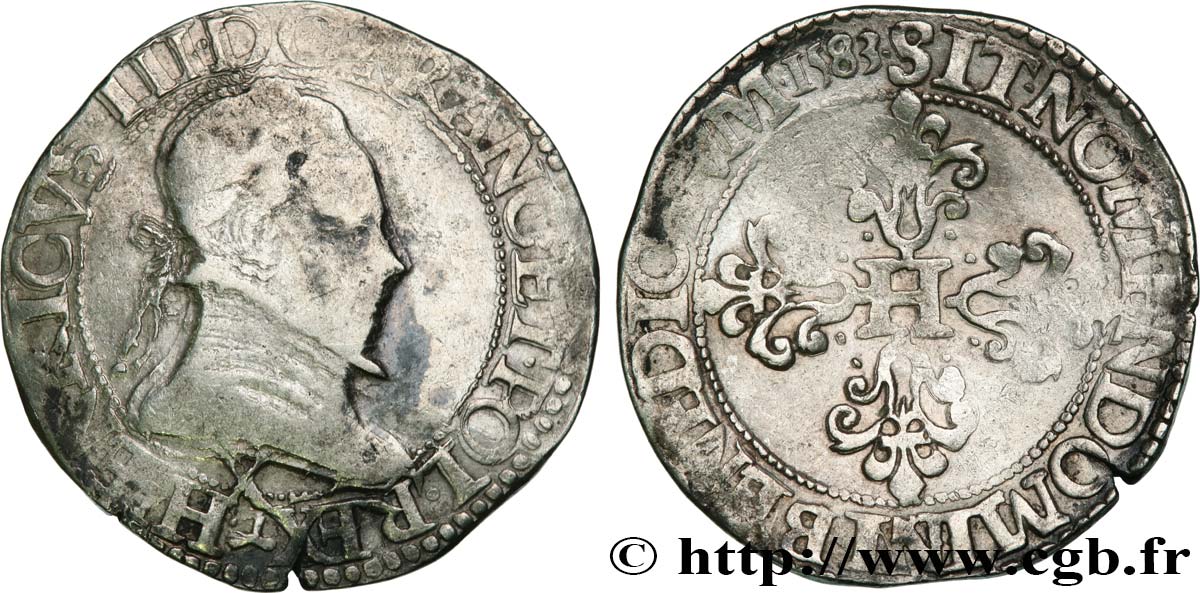 HENRI III Franc au col plat 1583 Amiens TB