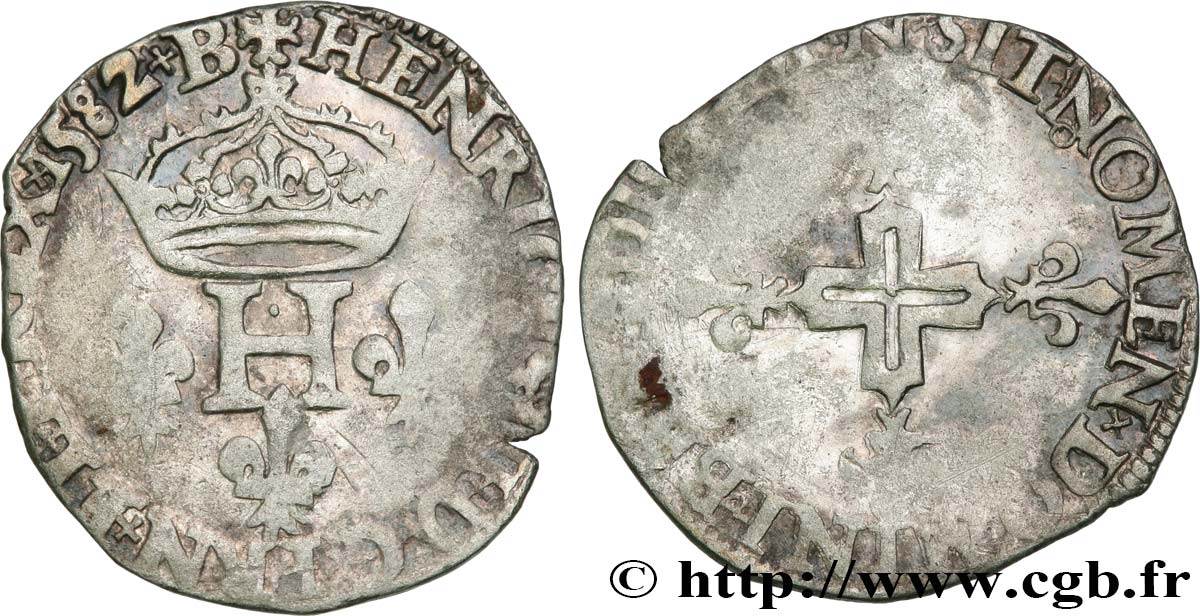 HENRY III Double sol parisis, 2e type 1582 Montpellier VF