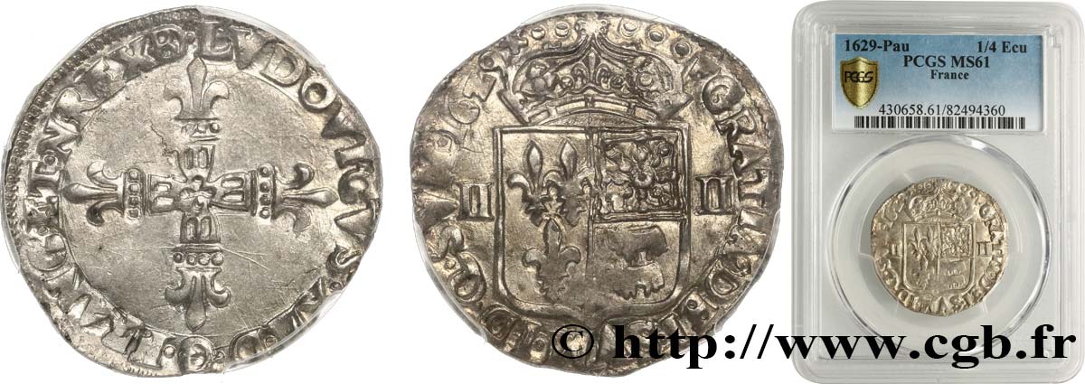 LOUIS XIII  Quart d écu de Béarn 1629 Morlaàs MS61