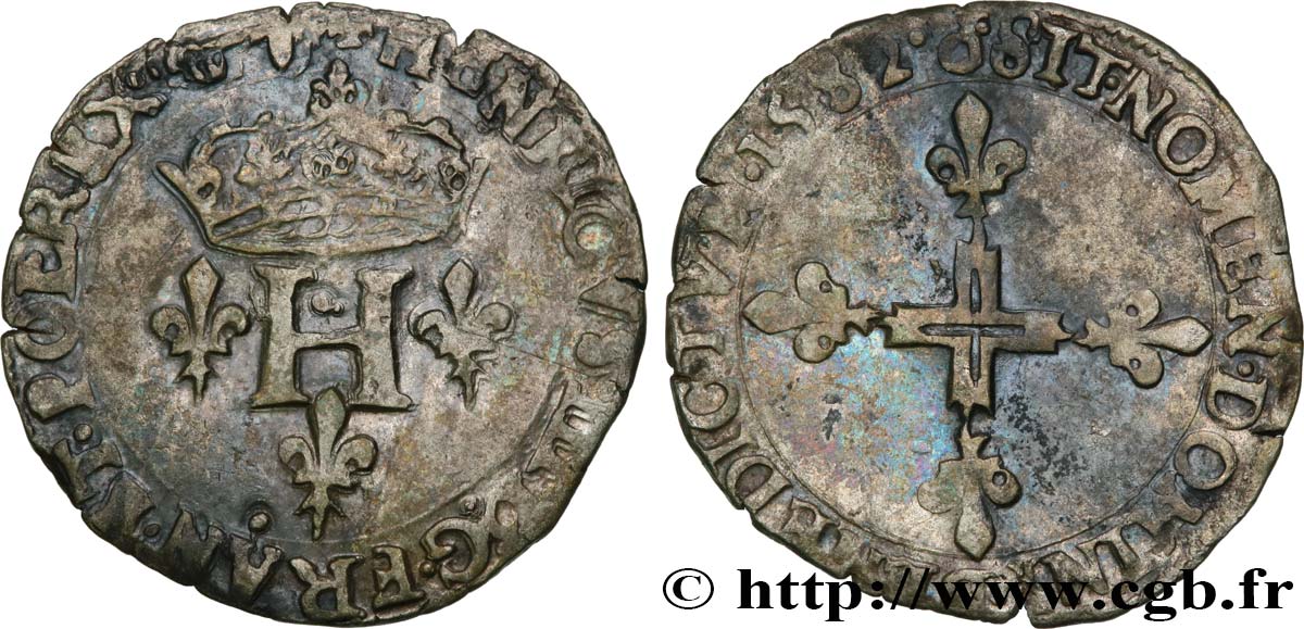 HENRY III Double sol parisis, 2e type 1582 Dijon BC