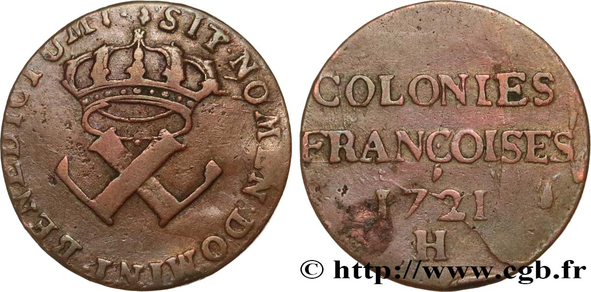 AMERIKA - Franzözische Kolonien (Louisiana, Akadien, Kanada) 9 Deniers des Colonies Françoises 1721 La Rochelle S/fSS