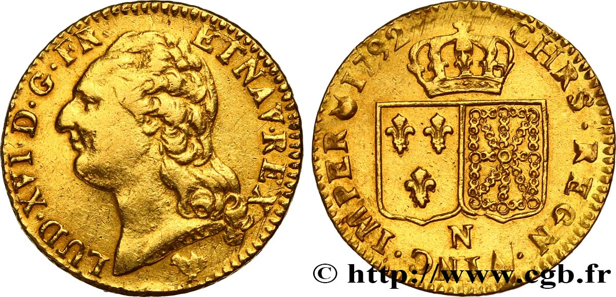 LOUIS XVI Louis d or aux écus accolés 1792 Montpellier XF