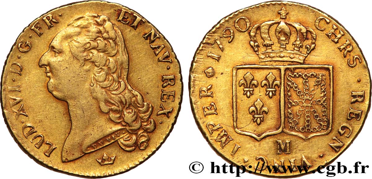 LOUIS XVI Double louis d’or aux écus accolés 1790 Toulouse MBC+