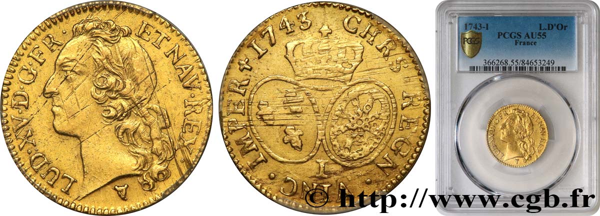 LOUIS XV DIT LE BIEN AIMÉ Louis d’or aux écus ovales, tête ceinte d’un bandeau 1743 Limoges SUP55