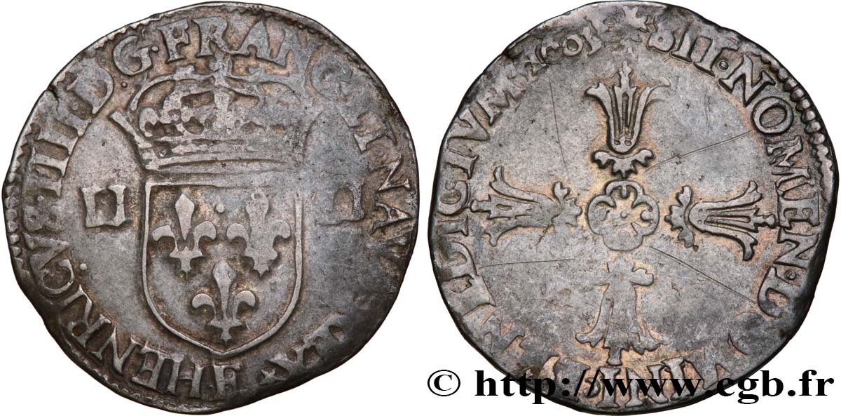 HENRY IV Quart d écu, écu de face, 2e type 1603 Tours q.BB