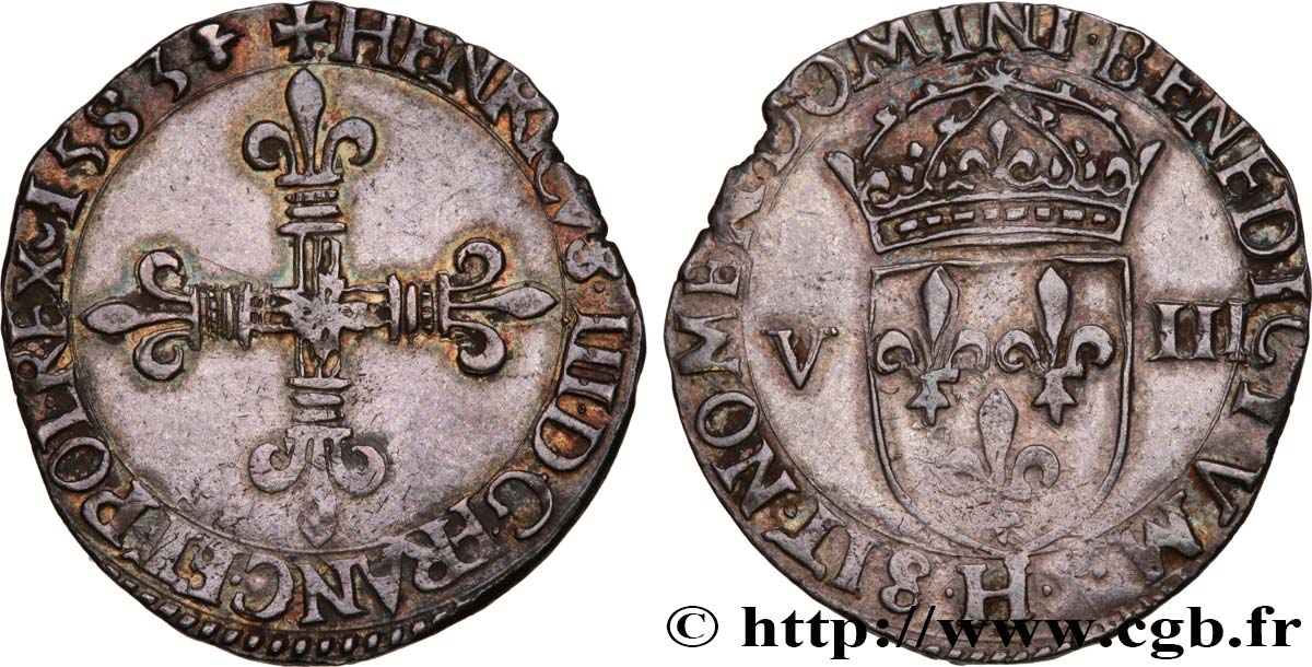 HENRY III Huitième d écu, croix de face 1583 La Rochelle VZ