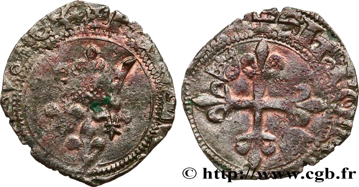 HEIR APPARENT, CHARLES, REGENCY - COINAGE IN THE NAME OF CHARLES VI Gros dit  florette  n.d. Le Puy ? VF