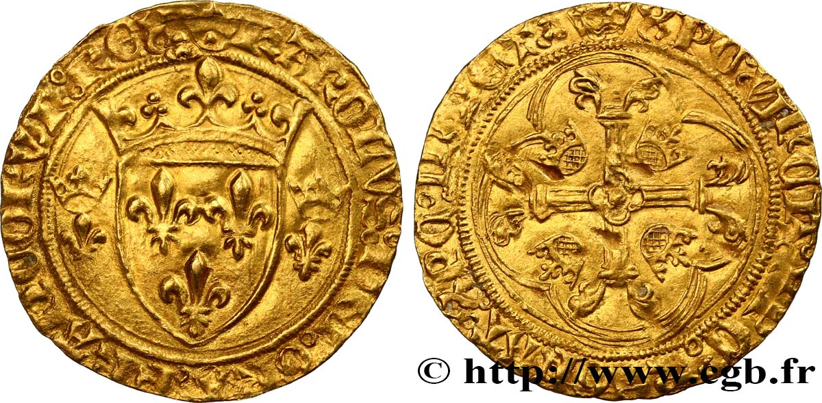 CHARLES VII LE BIEN SERVI / THE WELL-SERVED Écu d or à la couronne 3e type, ou écu neuf n.d. Lyon AU