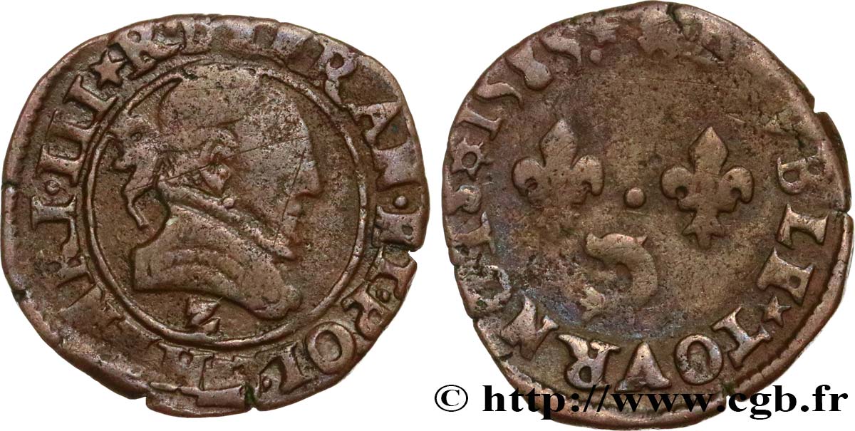 HENRI III Double tournois, 2e type du Dauphiné 1585 Grenoble TB+
