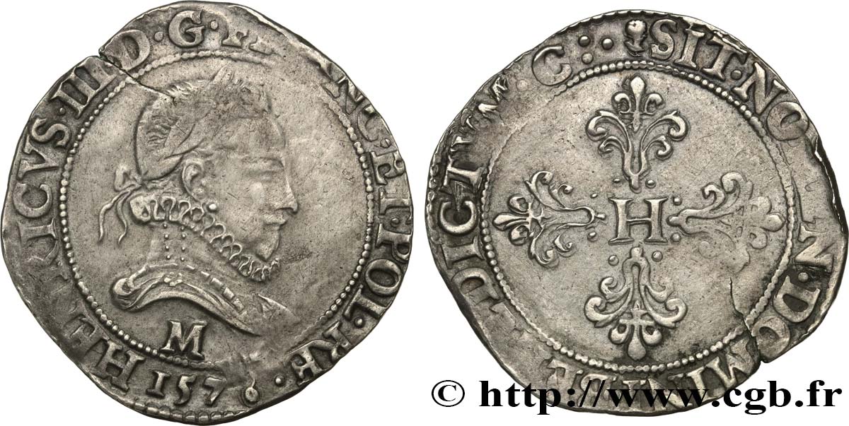 HENRY III Franc au col fraisé 1576 Toulouse SS