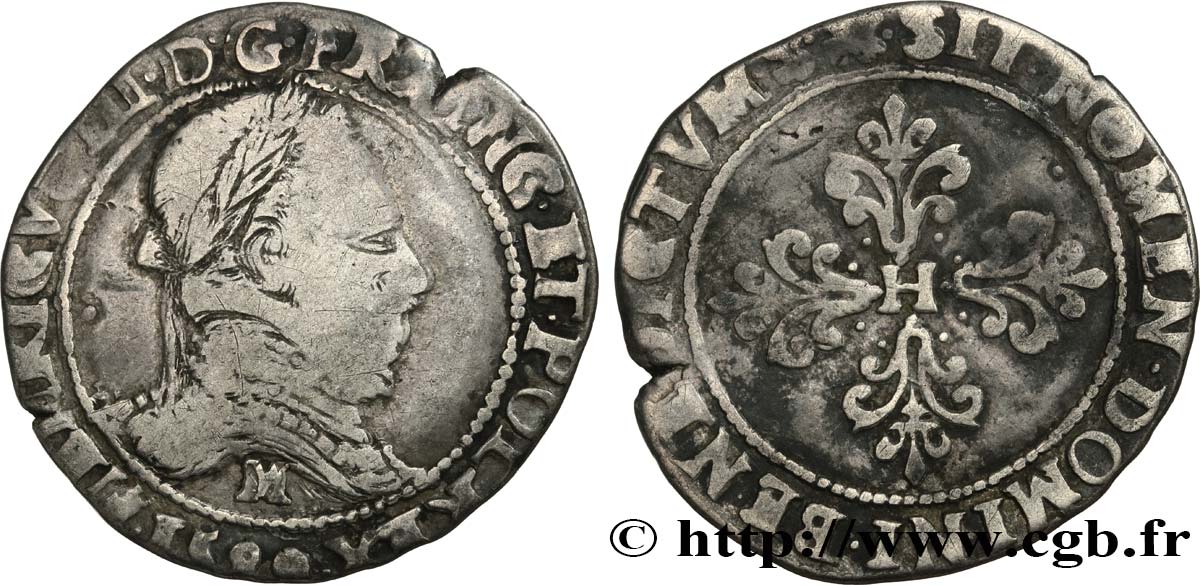 HENRY III Demi-franc au col plat 1589 Toulouse fSS