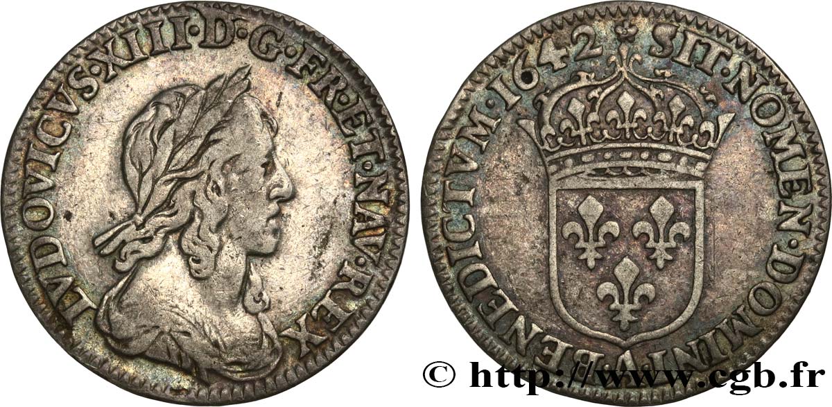 LOUIS XIII LE JUSTE Douzième d écu, buste drapé et cuirassé (2e buste de Jean Warin) 1642 Paris, Monnaie de Matignon TB+/TTB